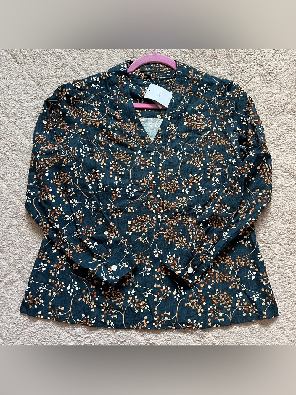 NWT J. Jill Wearever Printed Popover Floral Blouse Cottage Preppy Coastal Sz XSP